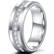 Men's Tungsten Wedding Bands with Cubic Zirconia Eternity Ring 8 mm